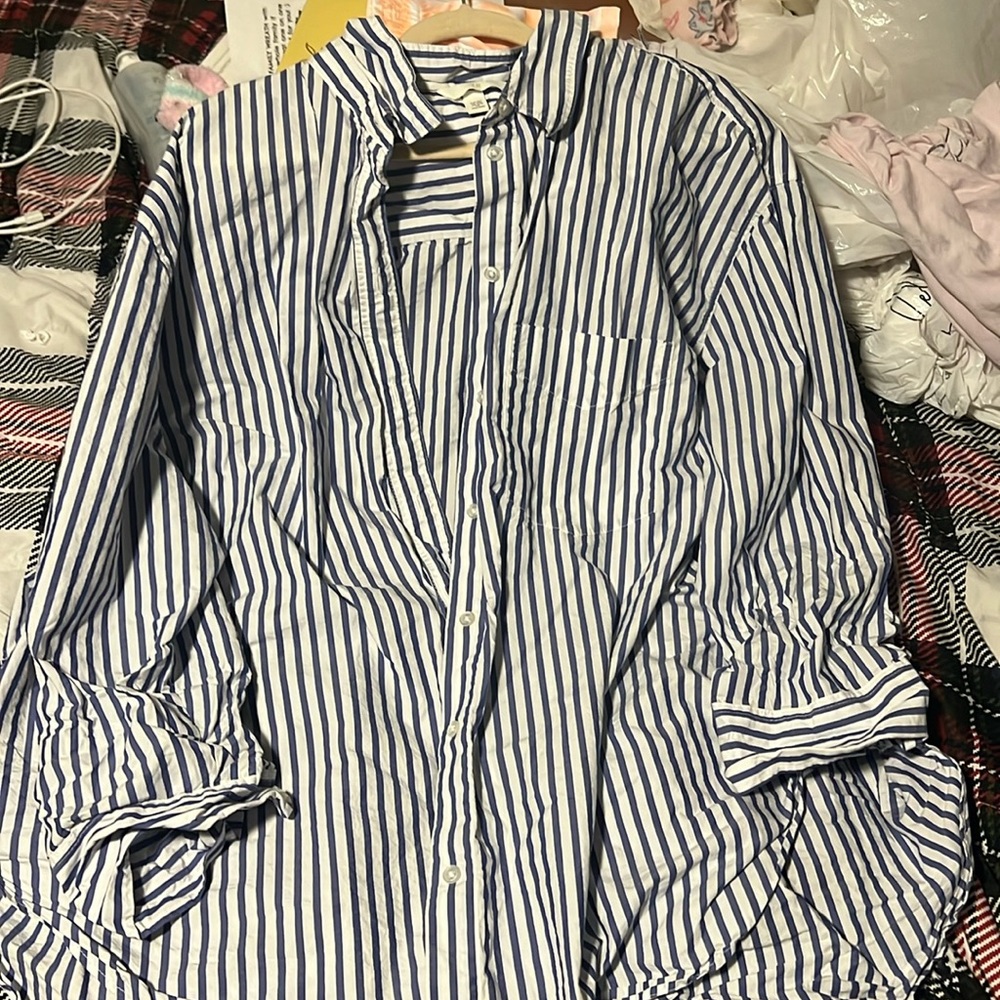 Stripe and white button up